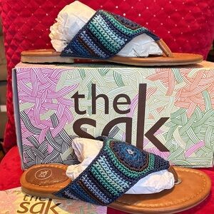 The Sak Blue and Green Crochet Sandals
